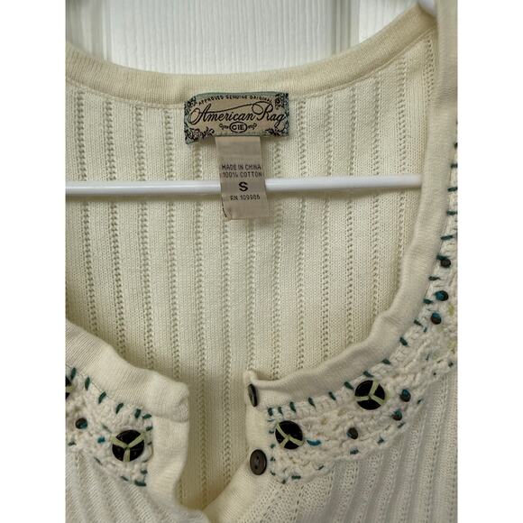 American Rag new small ivory sleeveless tunic sweater with belt boho beaded - Picture 3 of 4